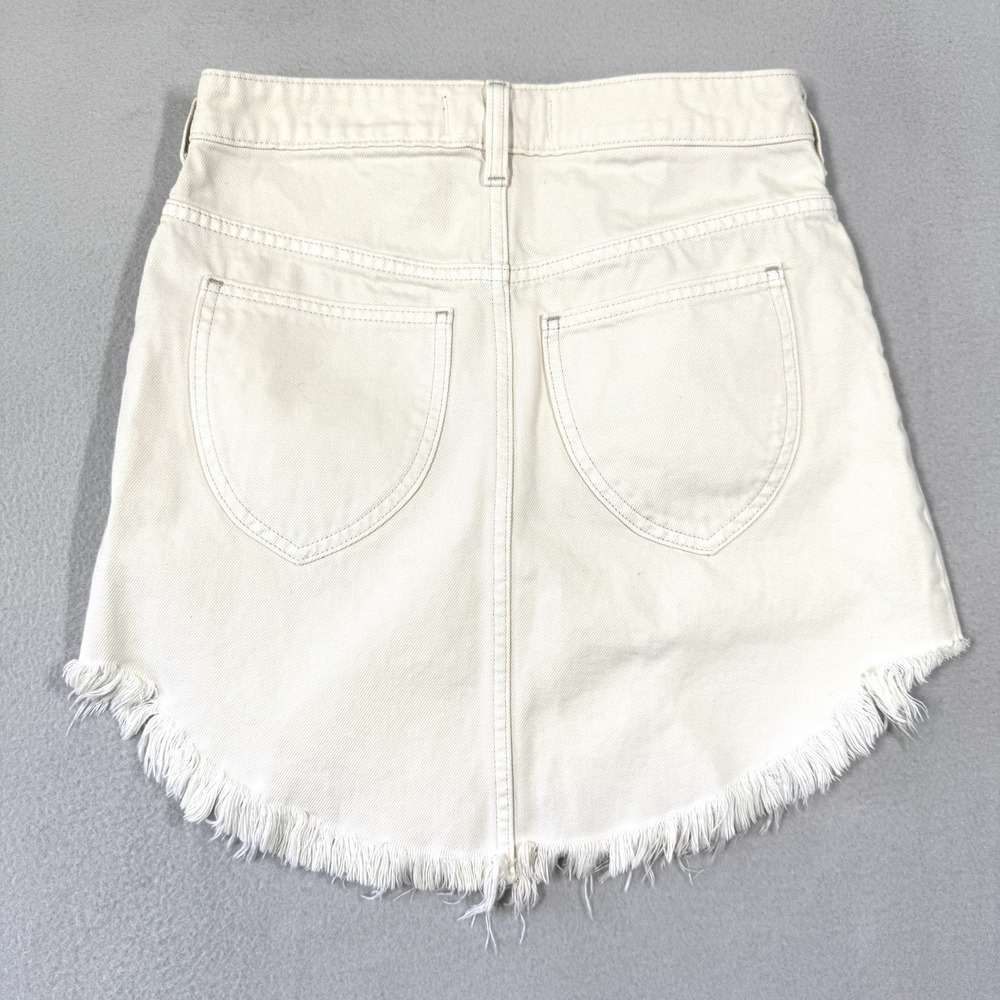 We The Free People Skirt Womens 25 Bailey Fringe Raw Hem Denim Jean Cream Boho - Picture 7 of 12